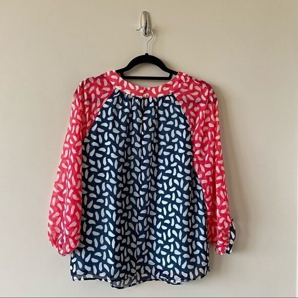 BODEN-SYLVIE Two Tone Pink/Navy Blouse - Picture 3 of 12